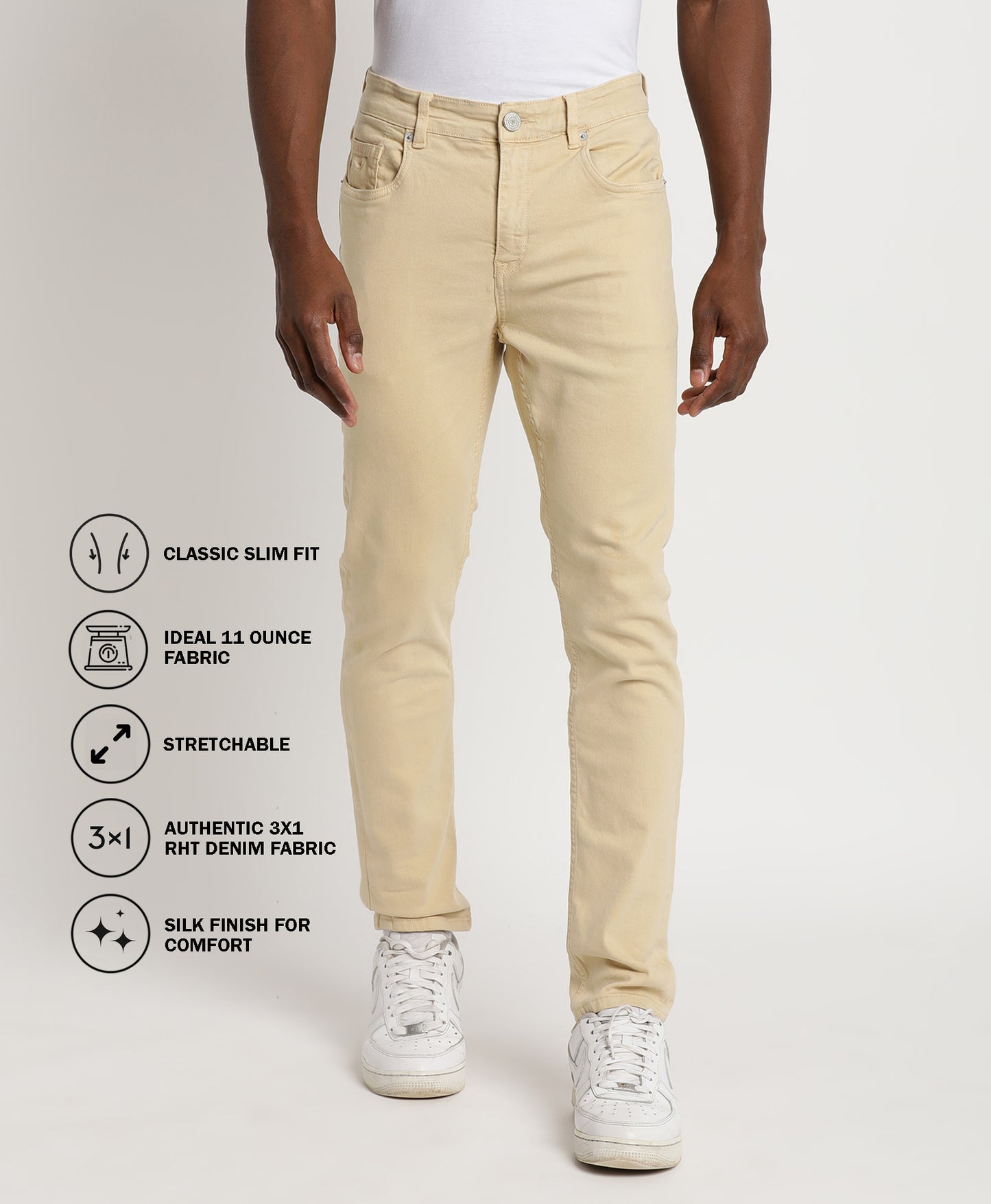 Beige Slim-fit Jeans for Men