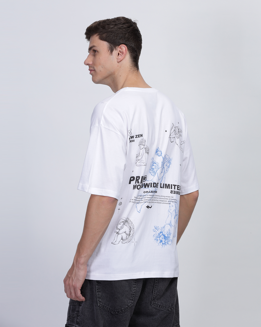 White True Oversized Fit Printed T-shirt for Men 
