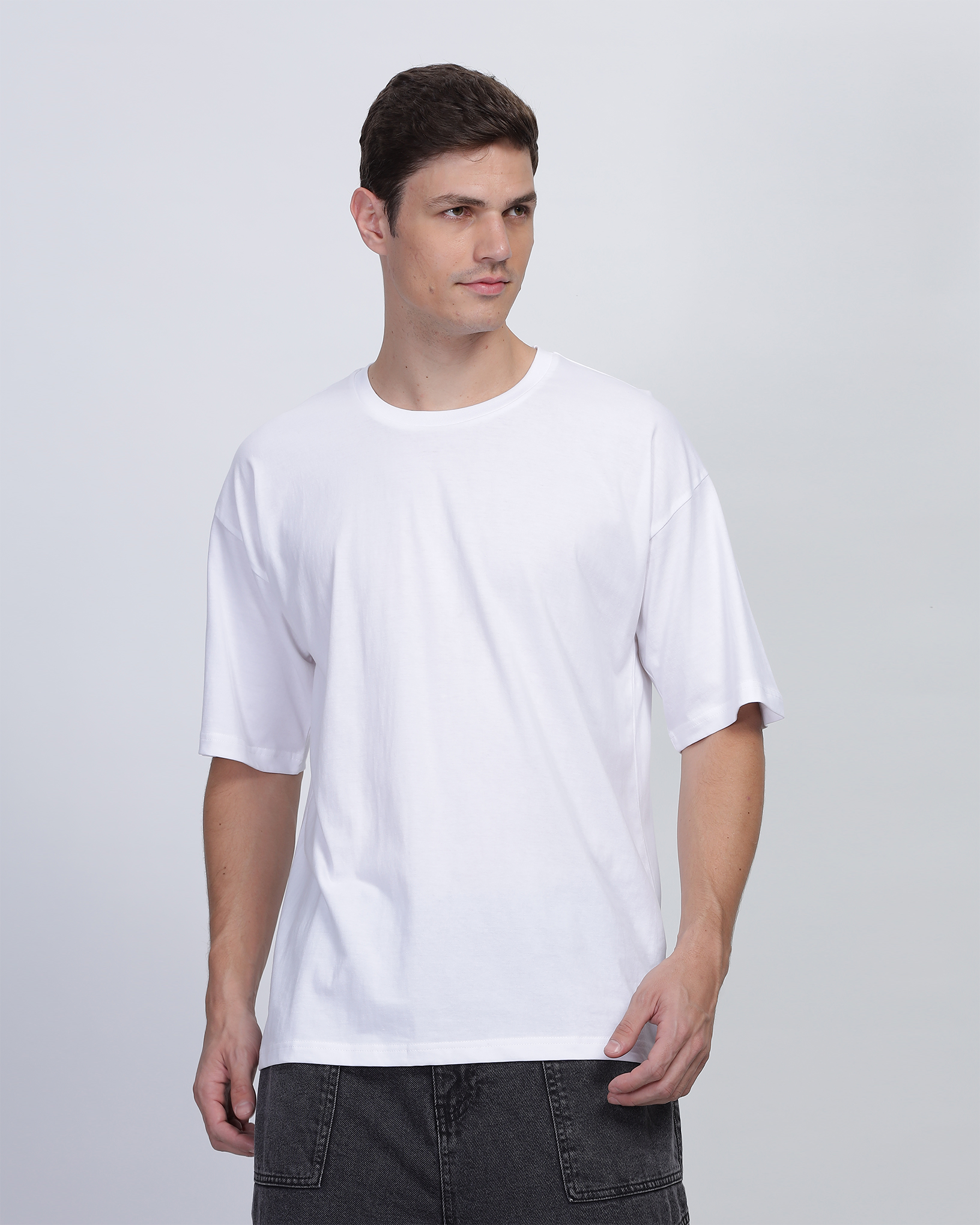 White True Oversized Fit Printed T-shirt for Men 