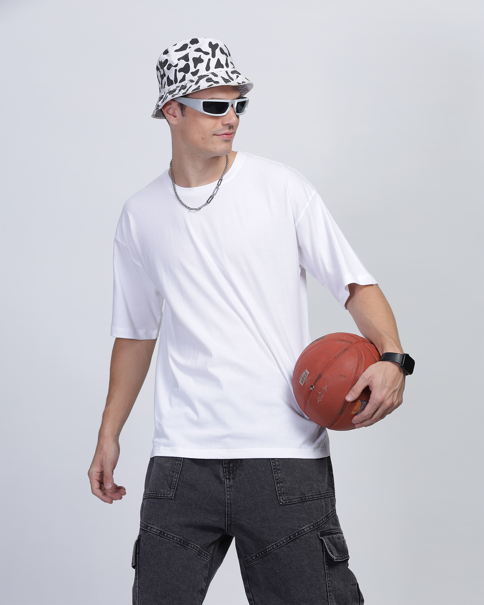 White True Oversized Fit Printed T-shirt for Men 