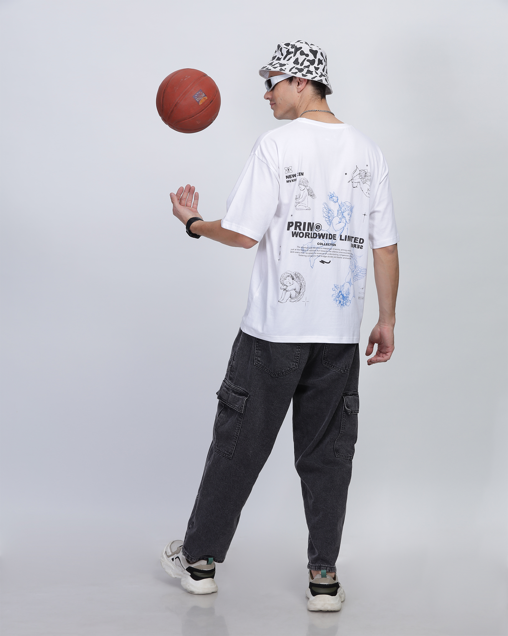 White True Oversized Fit Printed T-shirt for Men 