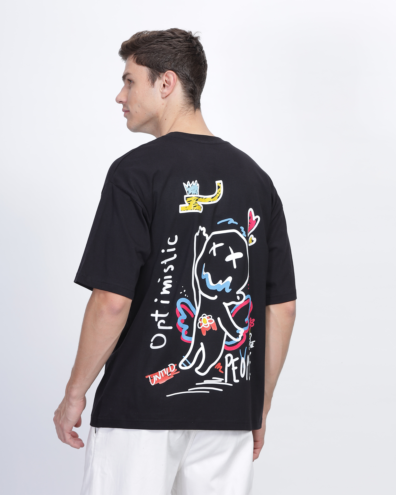 Black True Oversized Fit Printed T-shirt for Men 