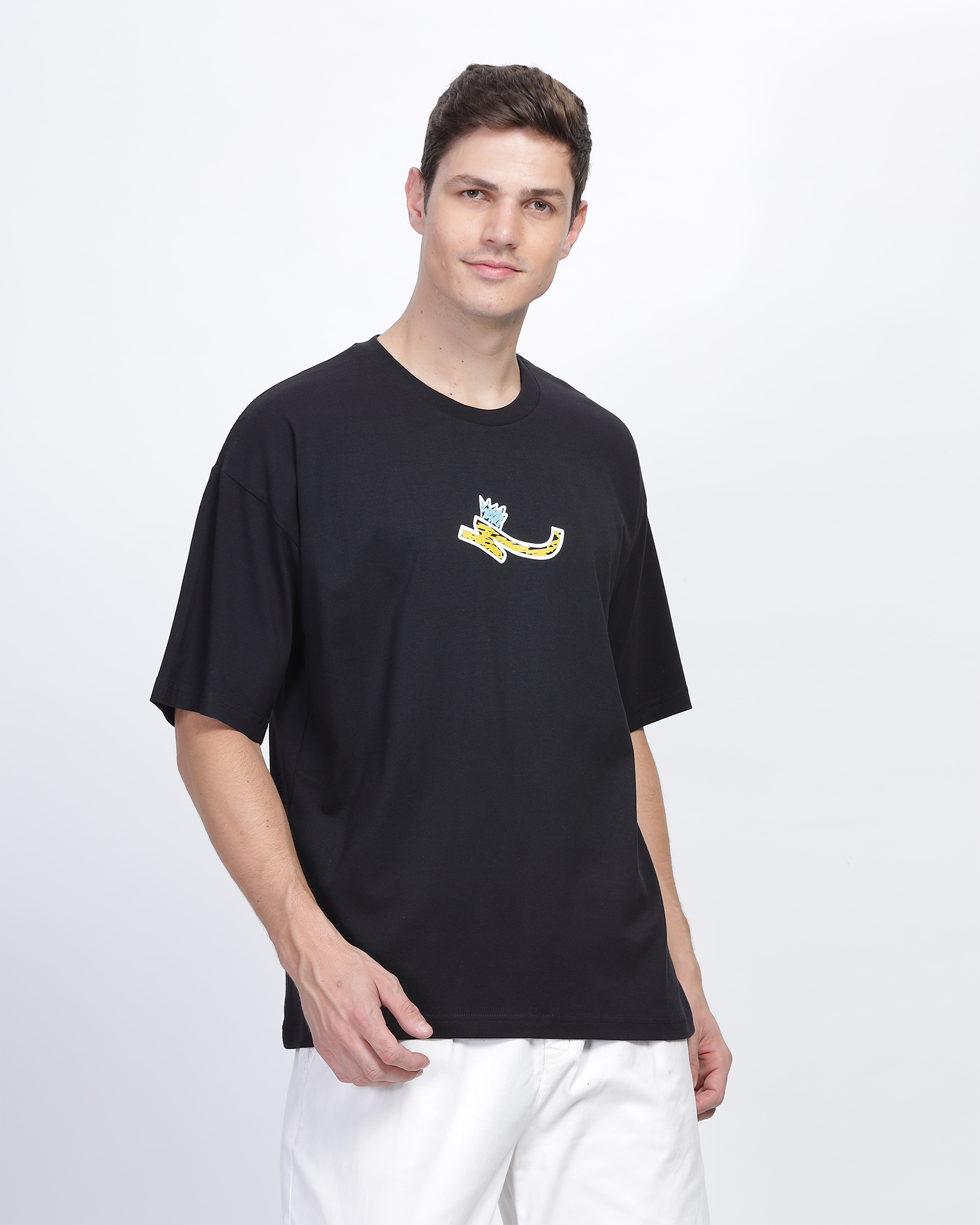 Black True Oversized Fit Printed T-shirt for Men 