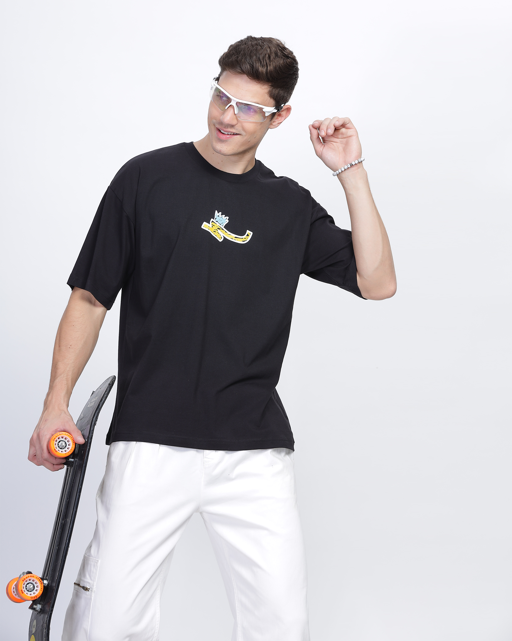 Black True Oversized Fit Printed T-shirt for Men 