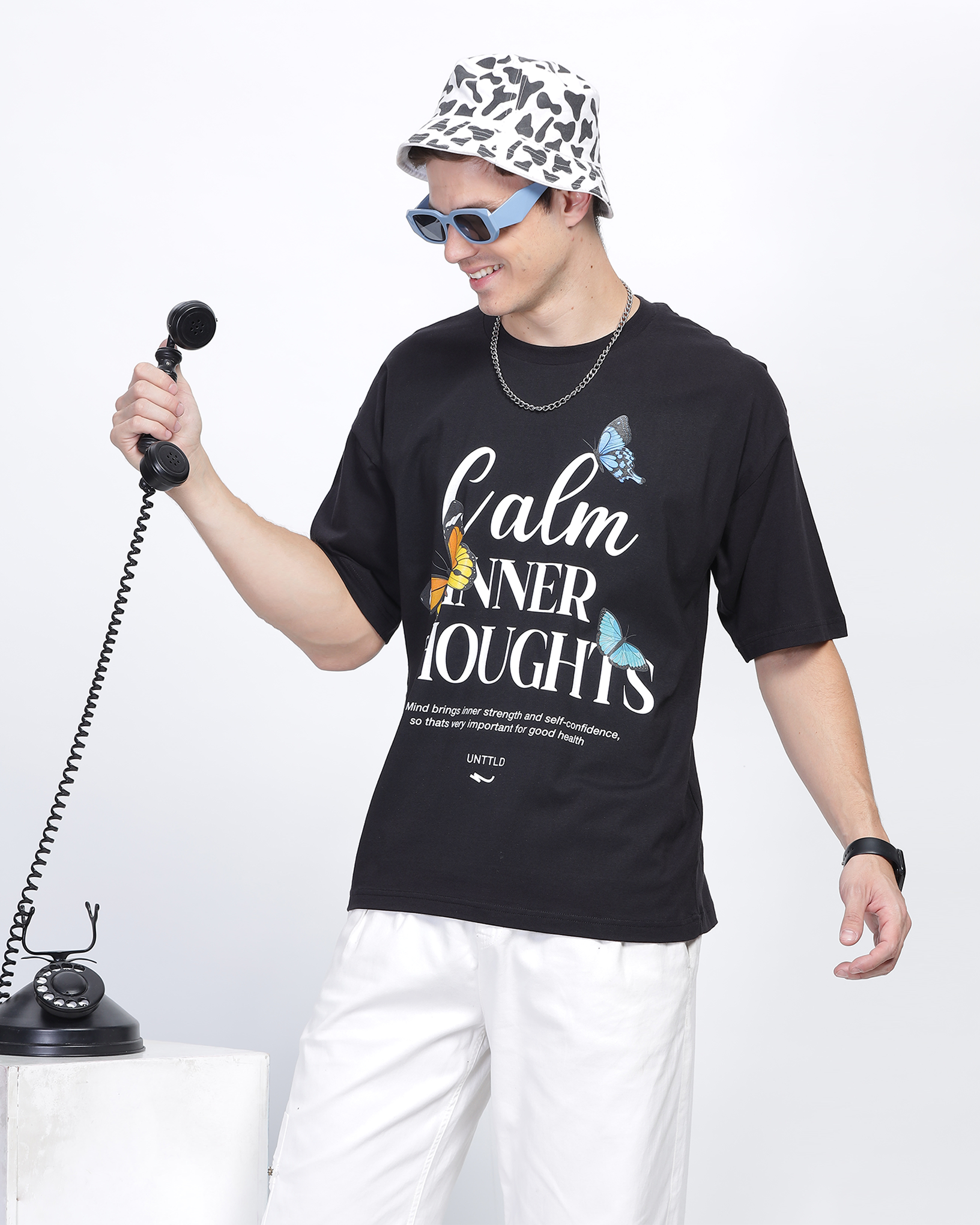 Black True Oversized Fit Printed T-shirt for Men 