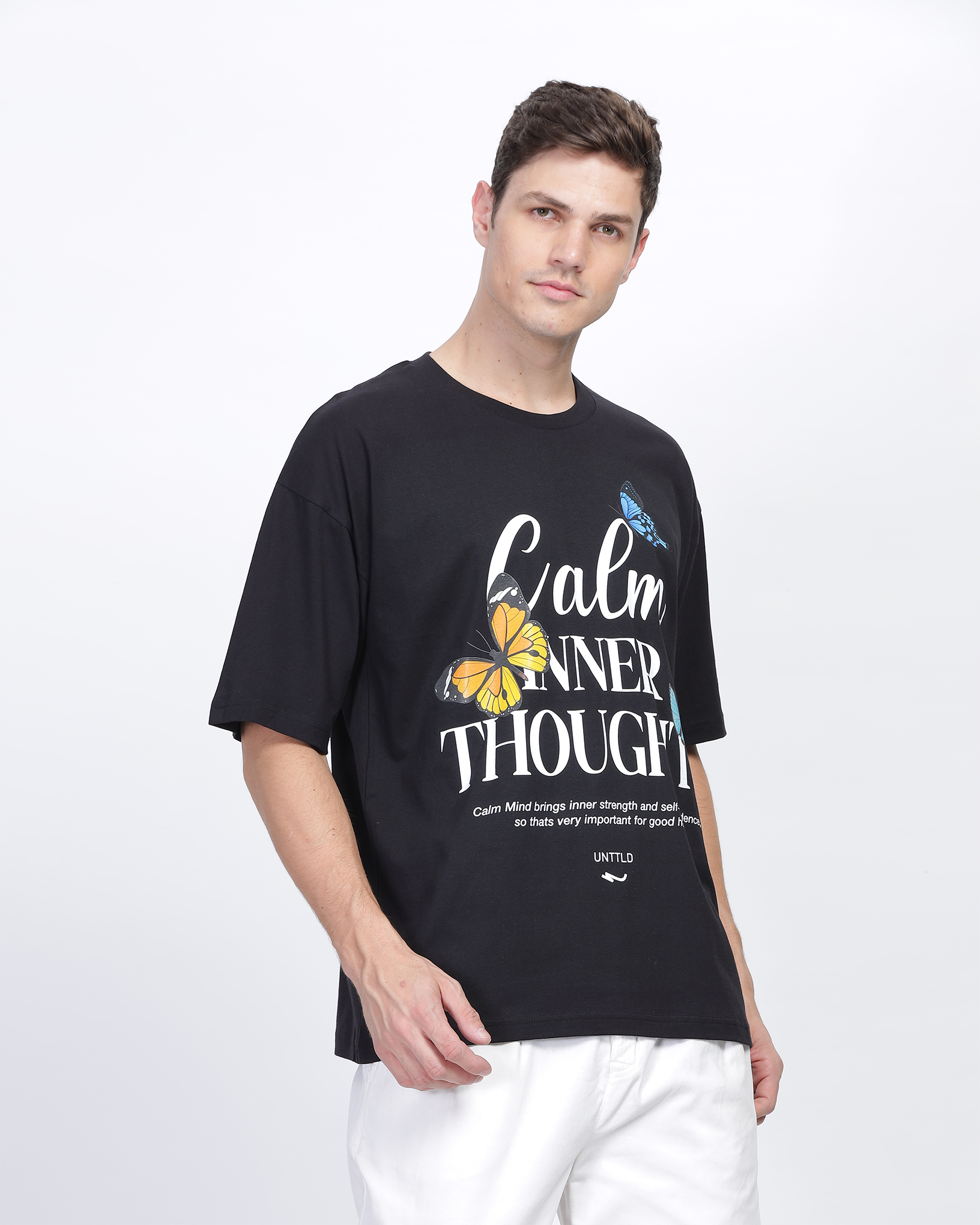 Black True Oversized Fit Printed T-shirt for Men 