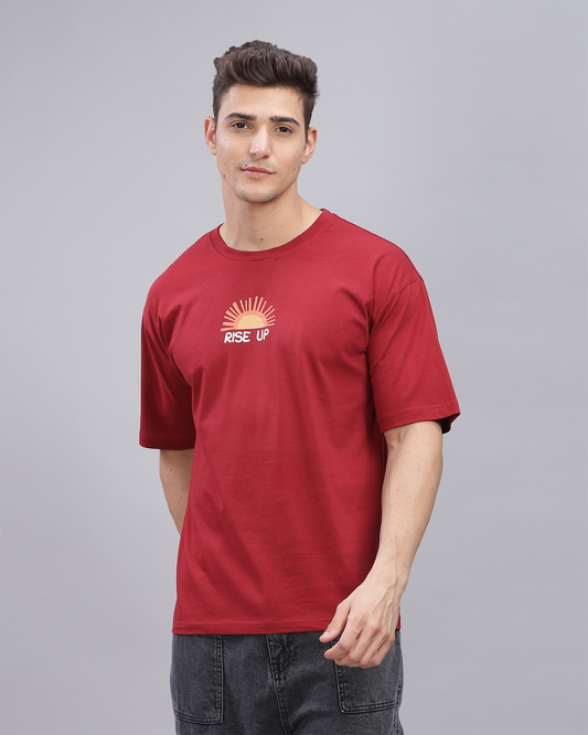 Deep Red True Oversized Fit Printed T-shirt for Men 