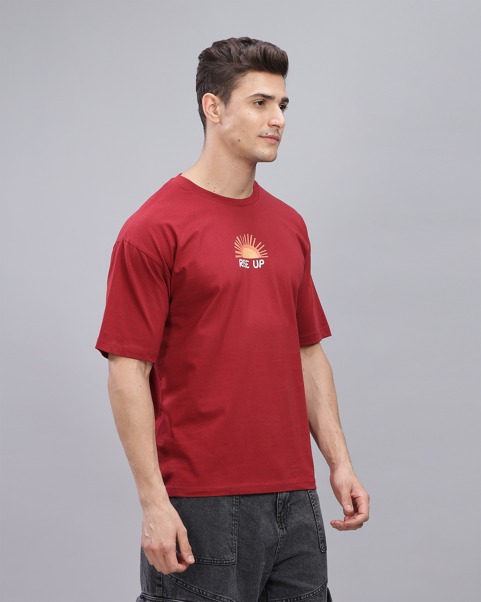 Deep Red True Oversized Fit Printed T-shirt for Men 