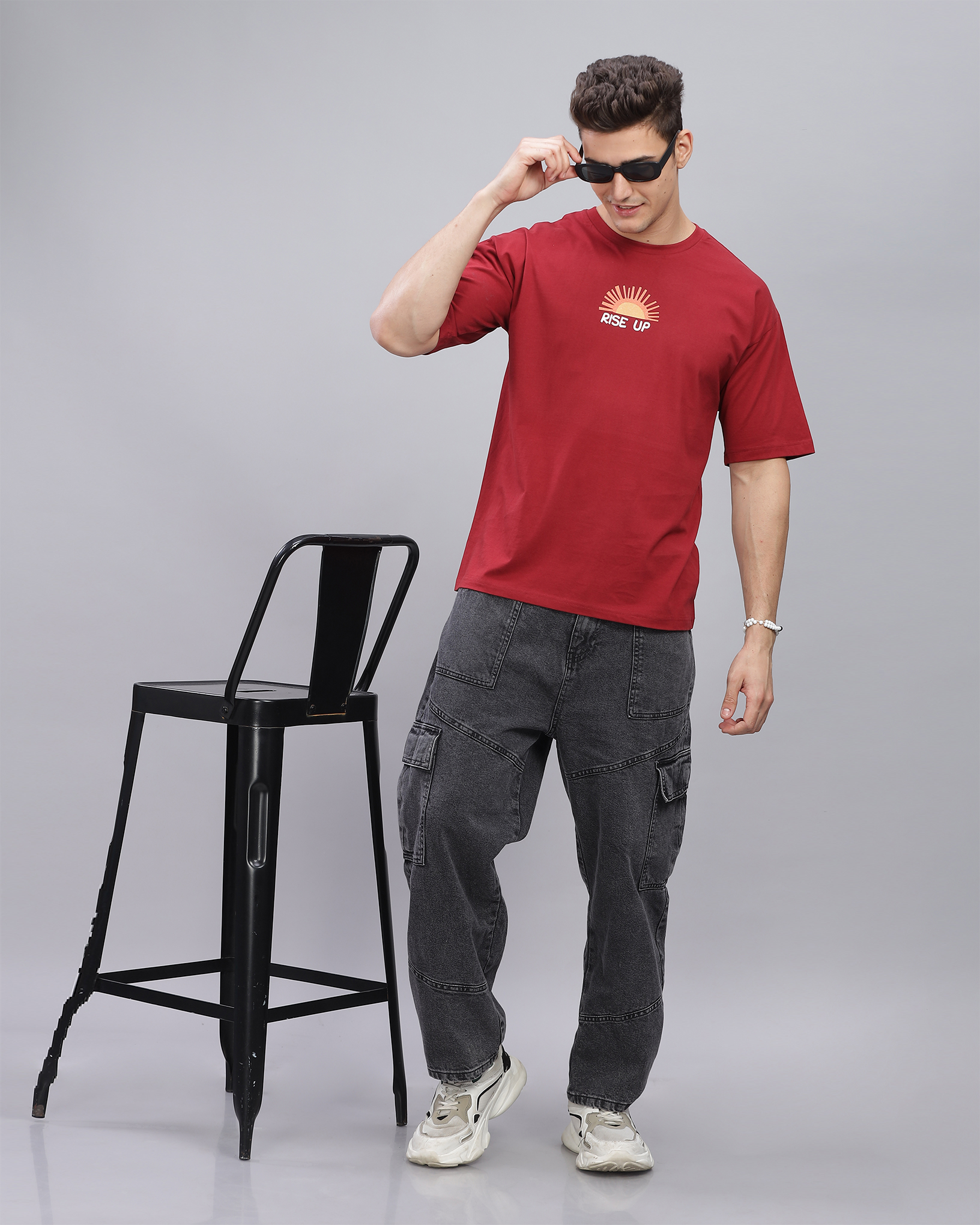 Deep Red True Oversized Fit Printed T-shirt for Men 