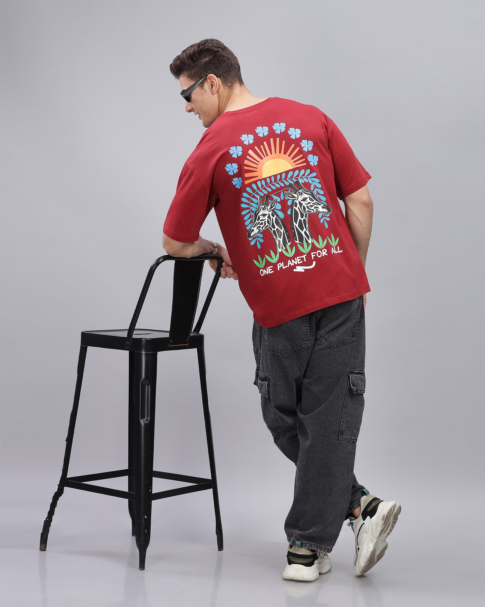 Deep Red True Oversized Fit Printed T-shirt for Men 