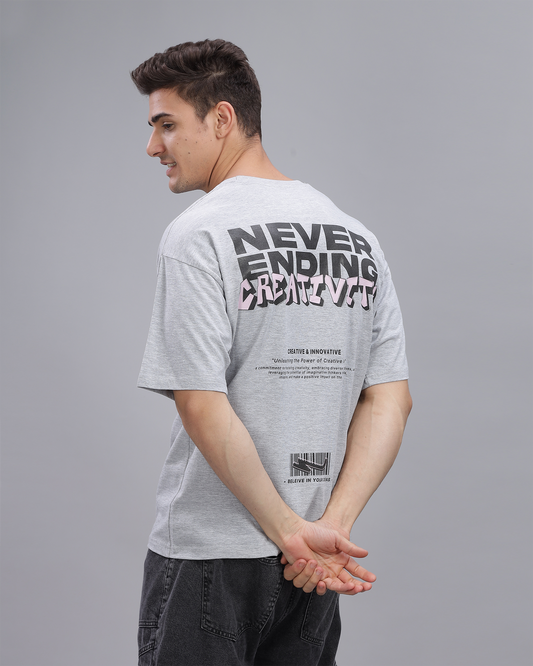 Grey Melange True Oversized Fit Printed T-shirt  for Men 