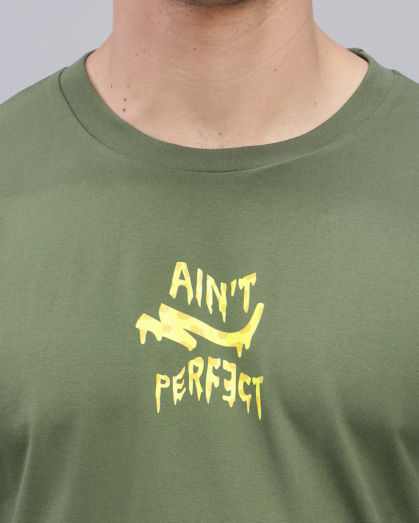Olive True Oversized Fit Printed T-shirt for Men 