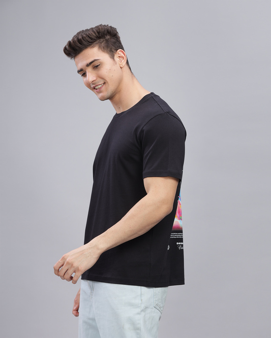 Black Regular Fit Printed T-shirt for Men 