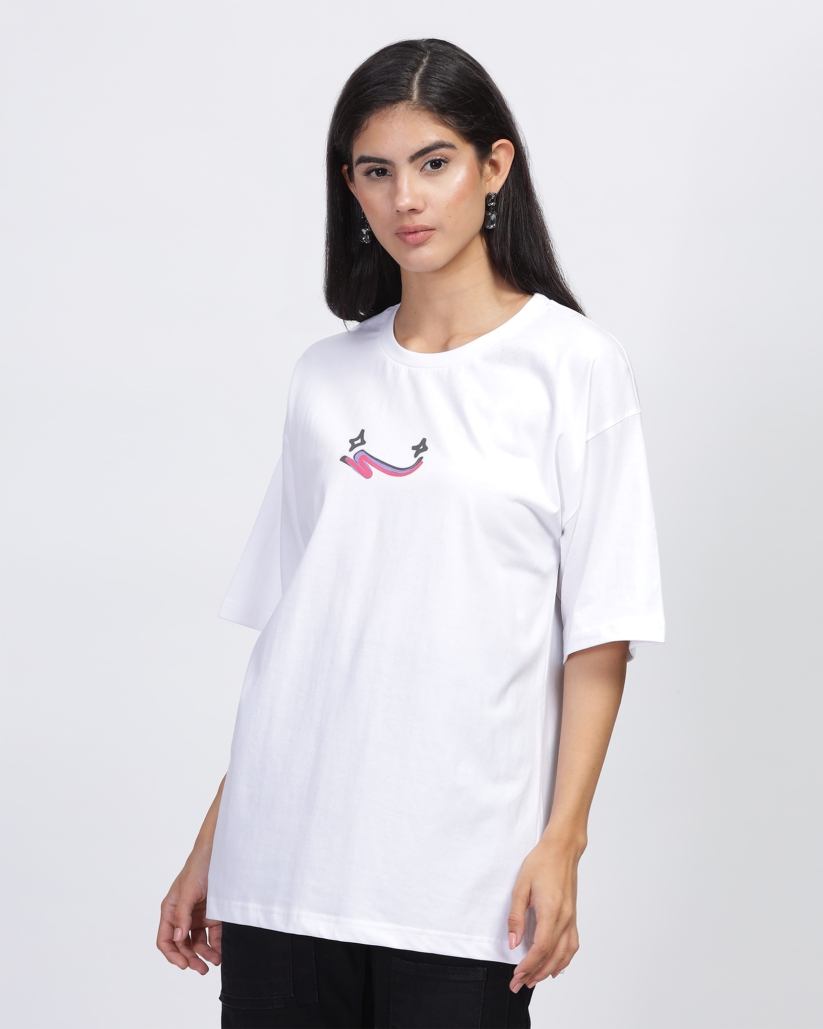 White Oversized Fit Printed T-shirt