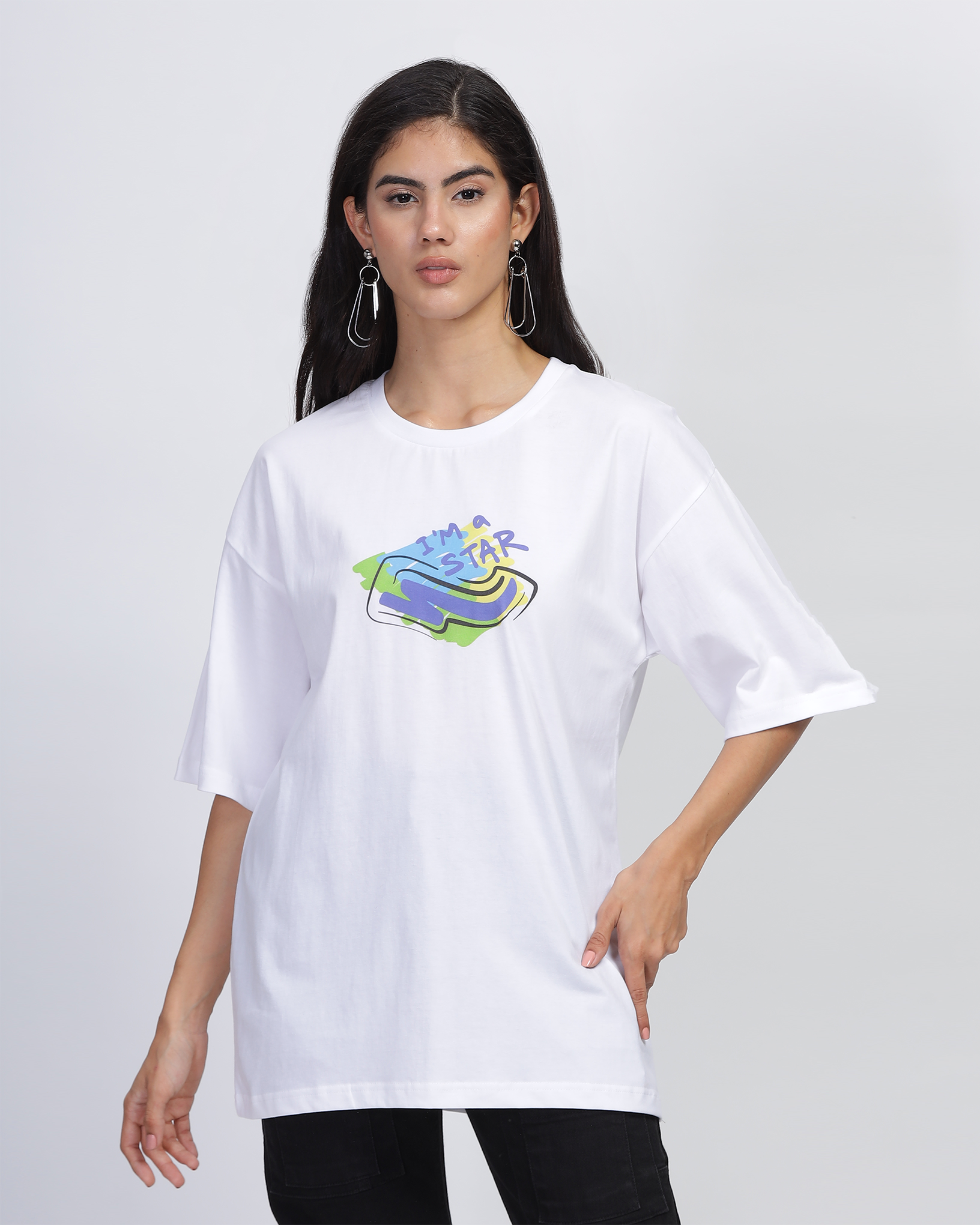 White Oversized Unisex Printed T-shirt 