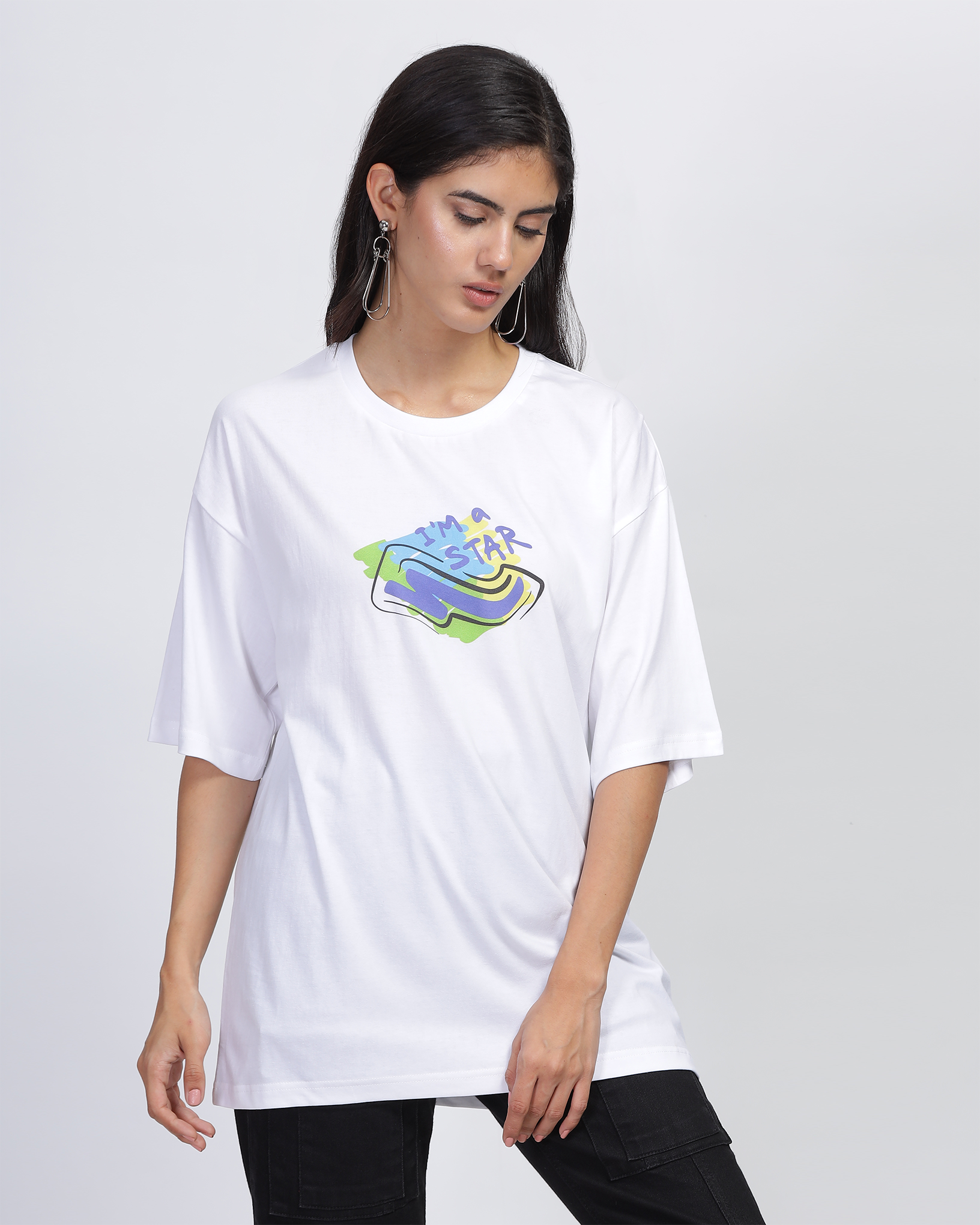 White Oversized Unisex Printed T-shirt 