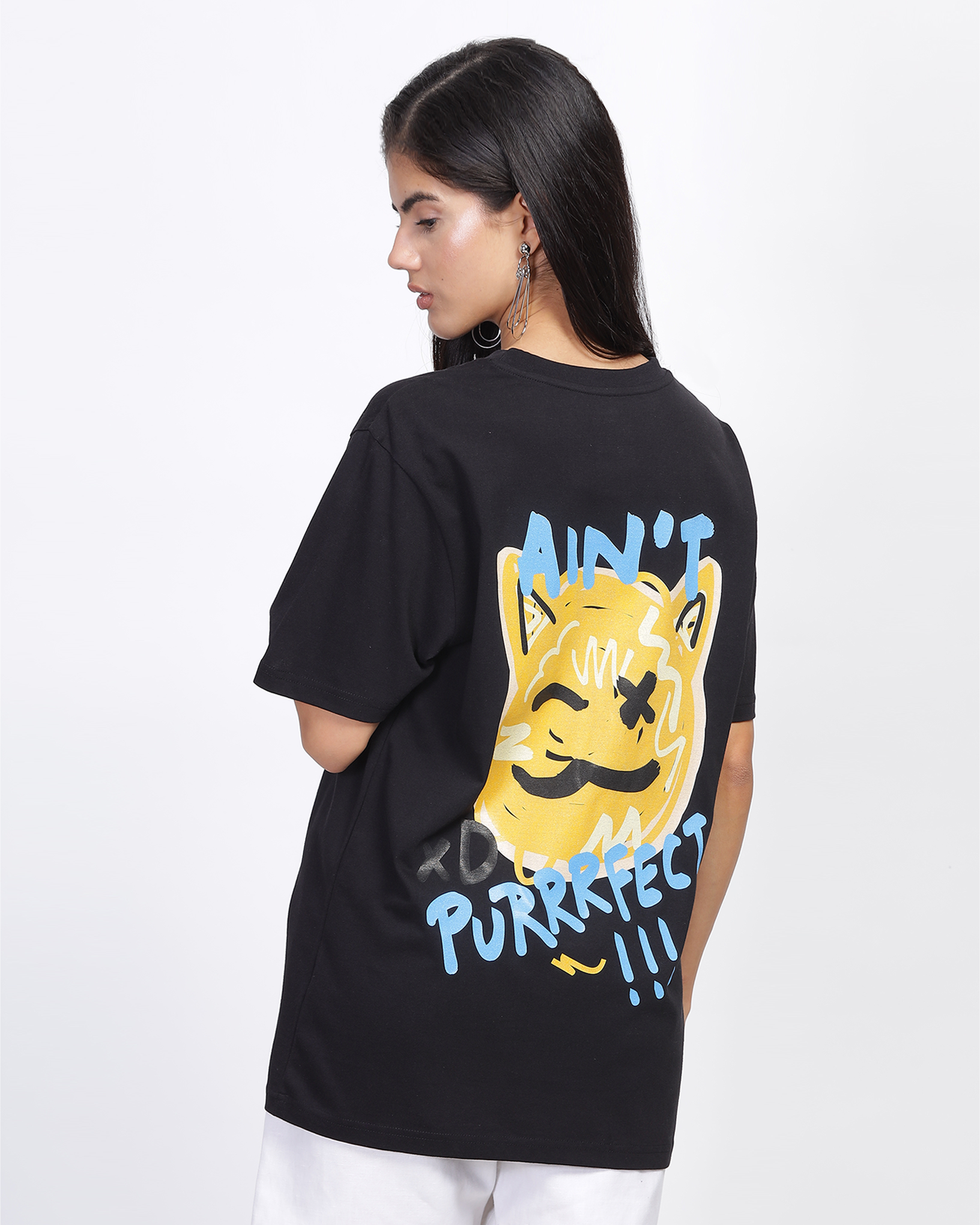 Black Oversized Fit Printed T-shirt 