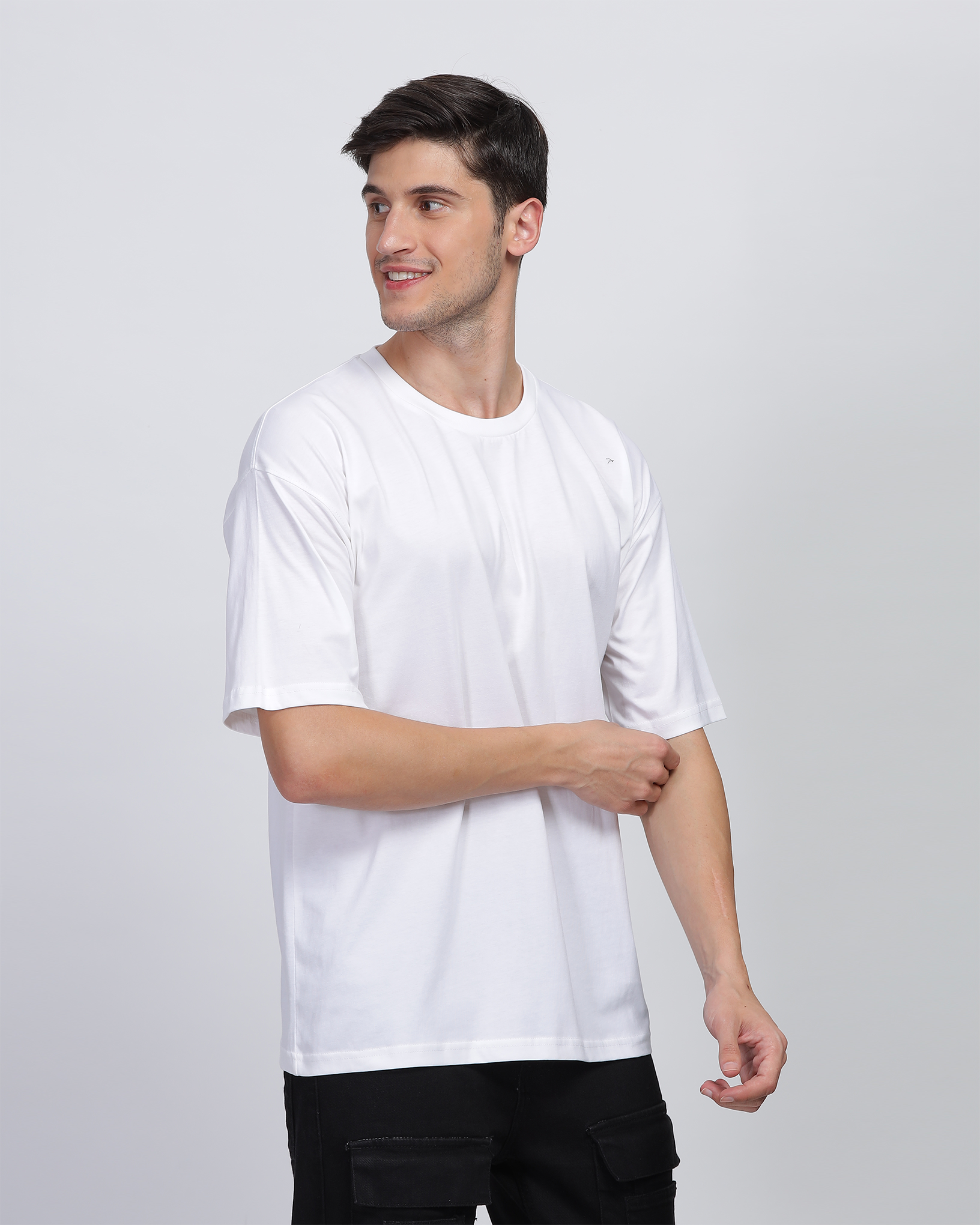 White True Oversized Fit Printed T-shirt for Men 