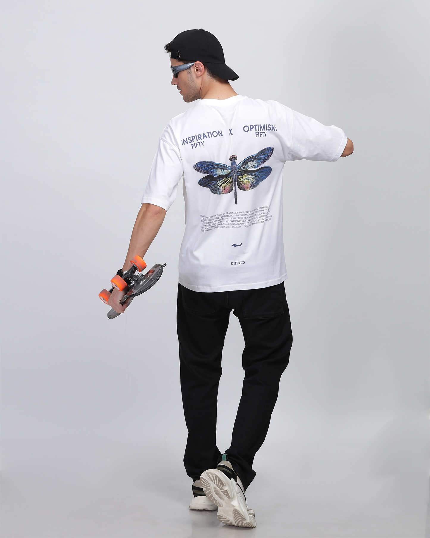 White True Oversized Fit Printed T-shirt for Men 