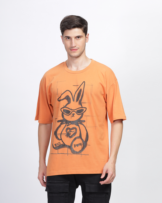 Rust Oversized Fit Front Printed T-shirt