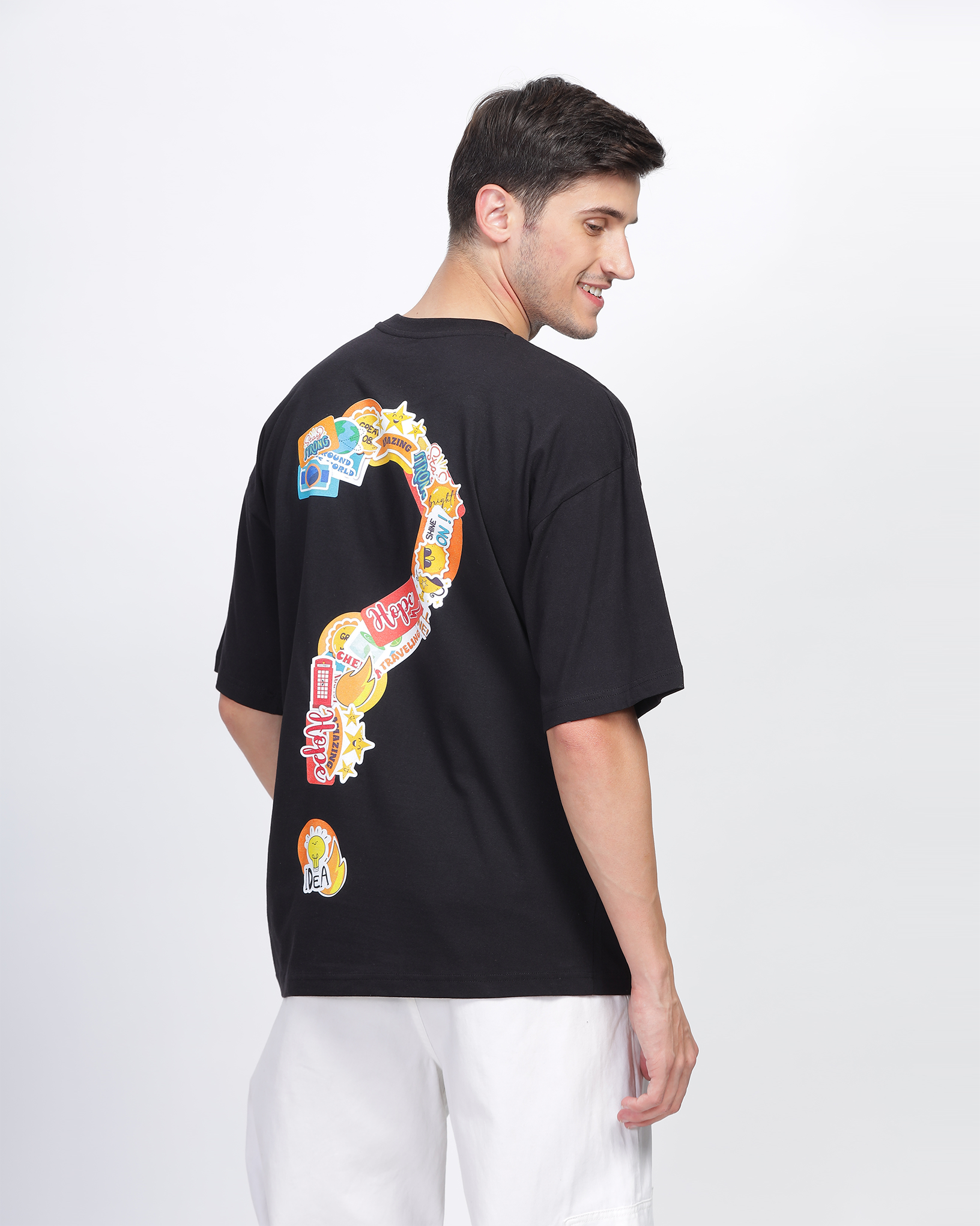 Black True Oversized Fit Printed T-shirt for Men 