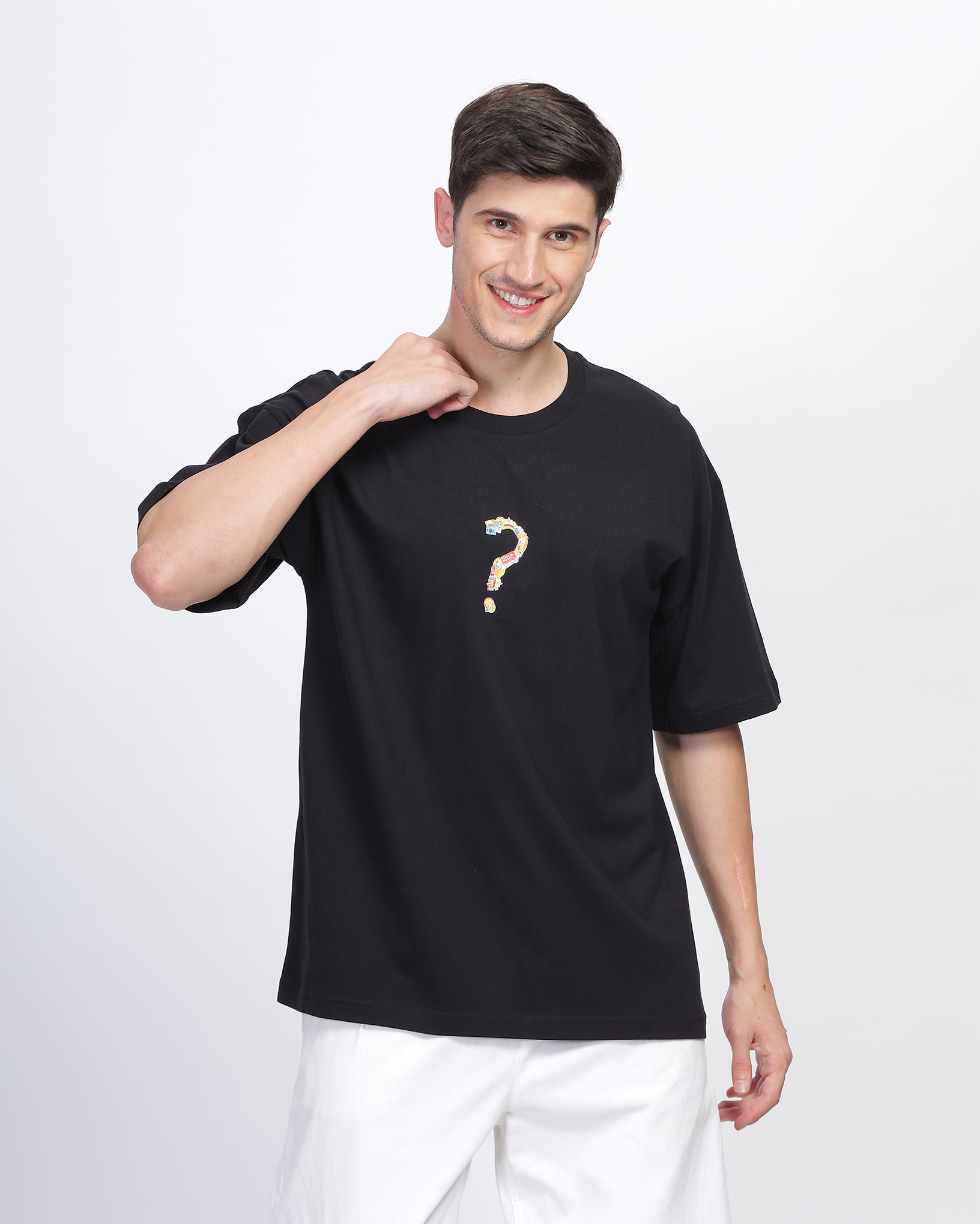 Black True Oversized Fit Printed T-shirt for Men 