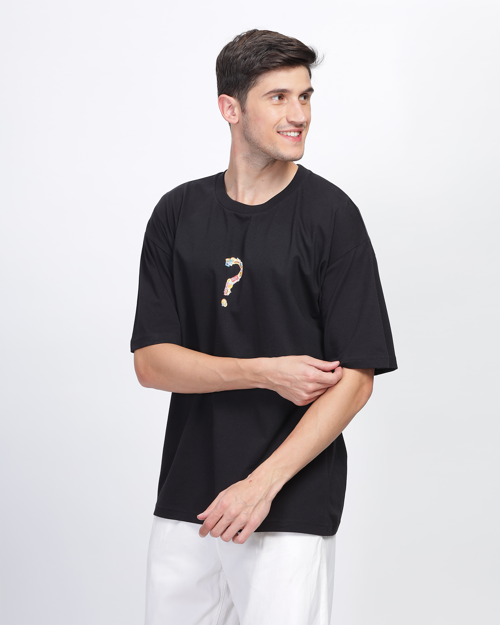 Black True Oversized Fit Printed T-shirt for Men 