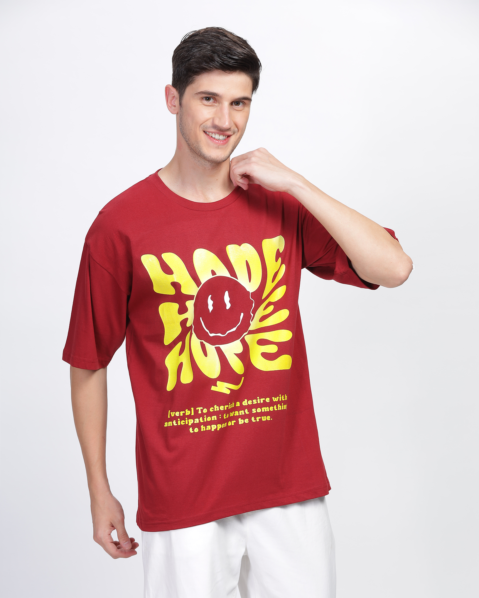 Deep Red True Oversized Fit Printed T-shirt for Men