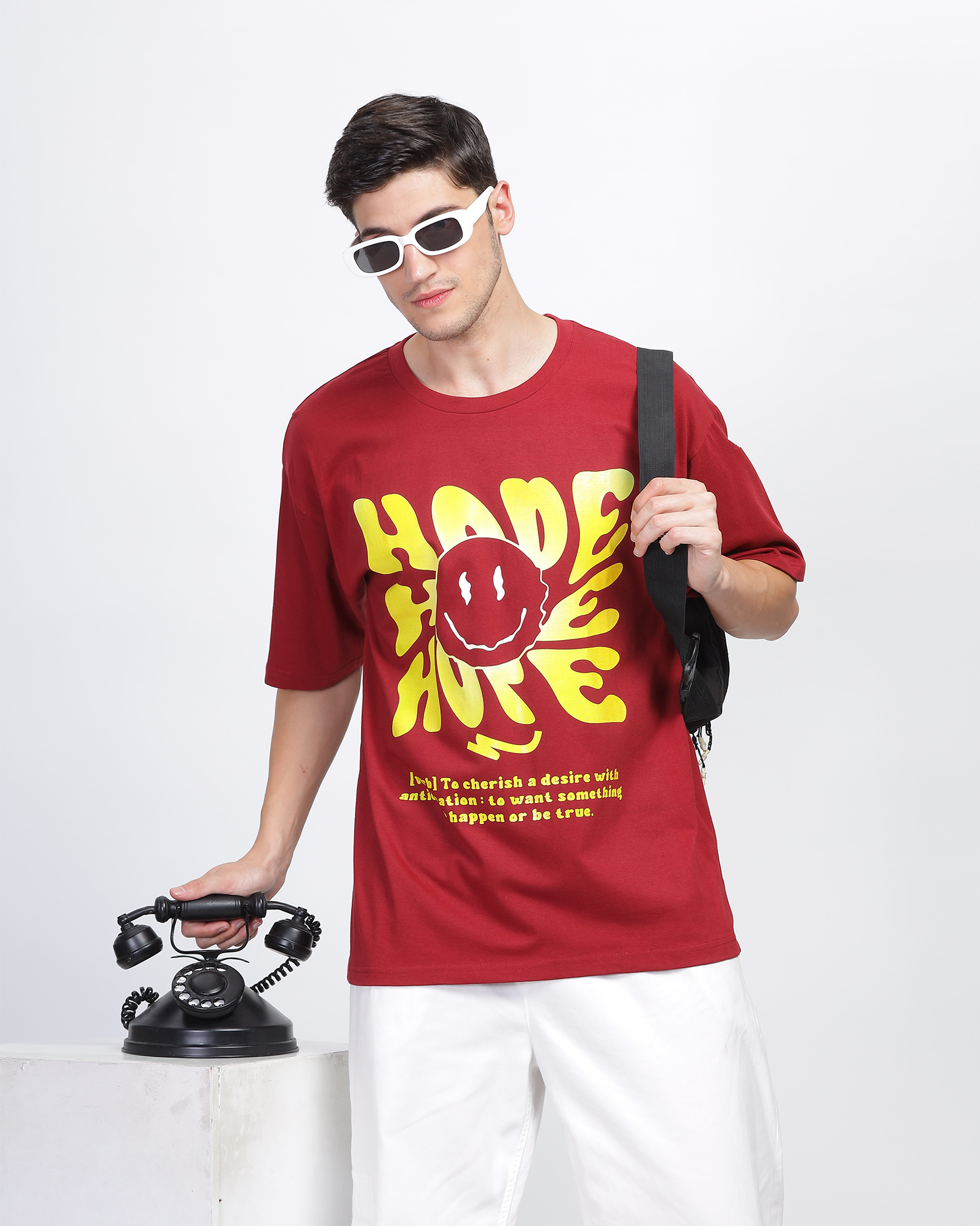 Deep Red True Oversized Fit Printed T-shirt for Men