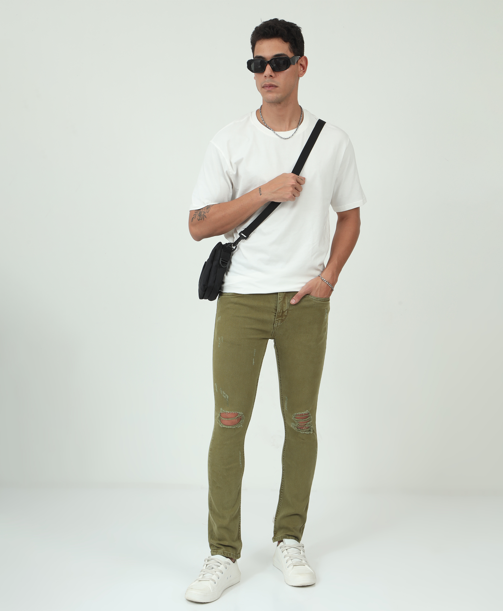 Distressed Olive Slim-fit Jeans