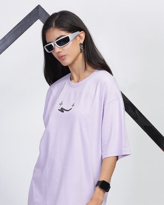 Lilac Oversized Fit Printed T-shirt
