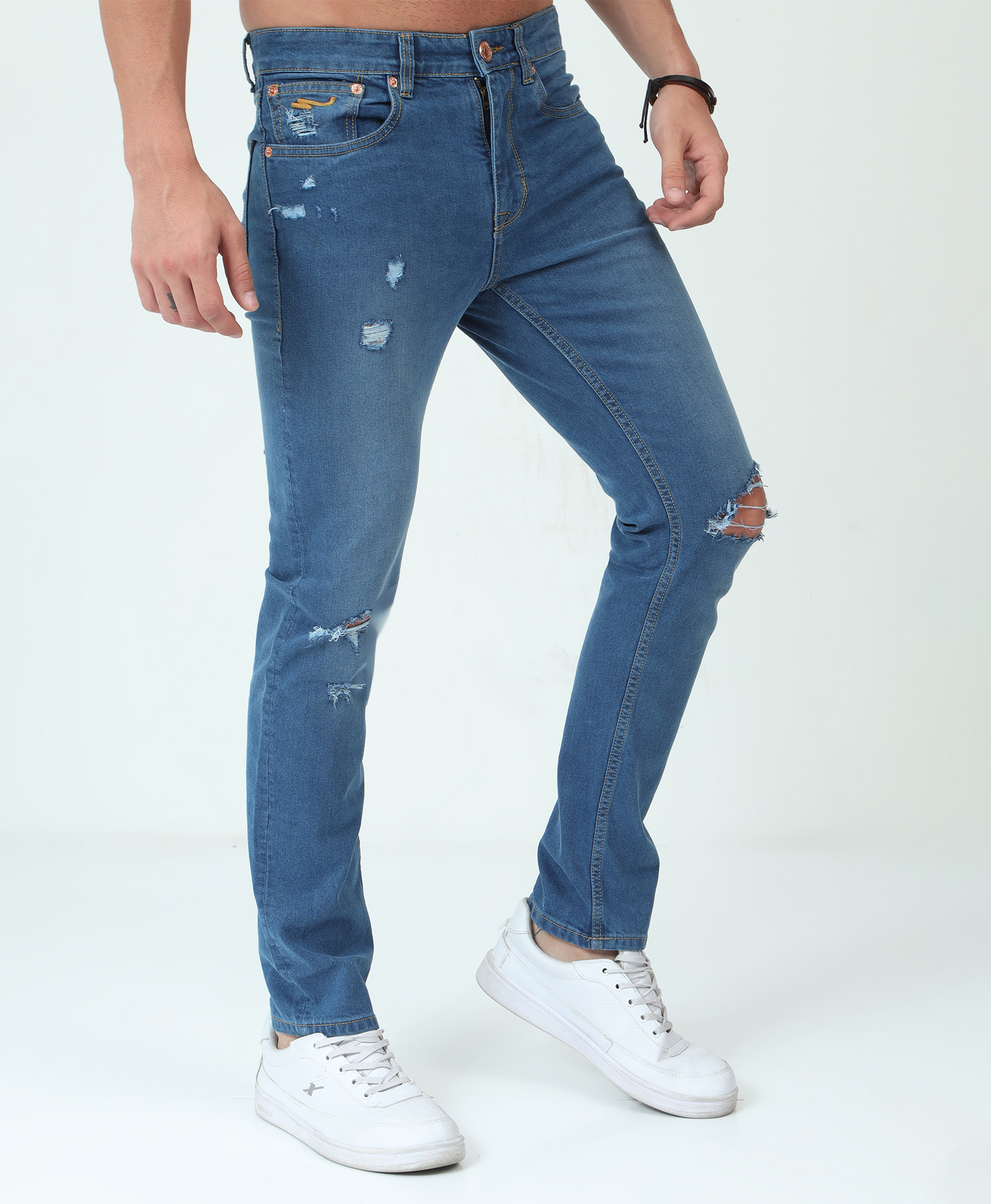 Distressed Light Blue Slim-fit Jeans