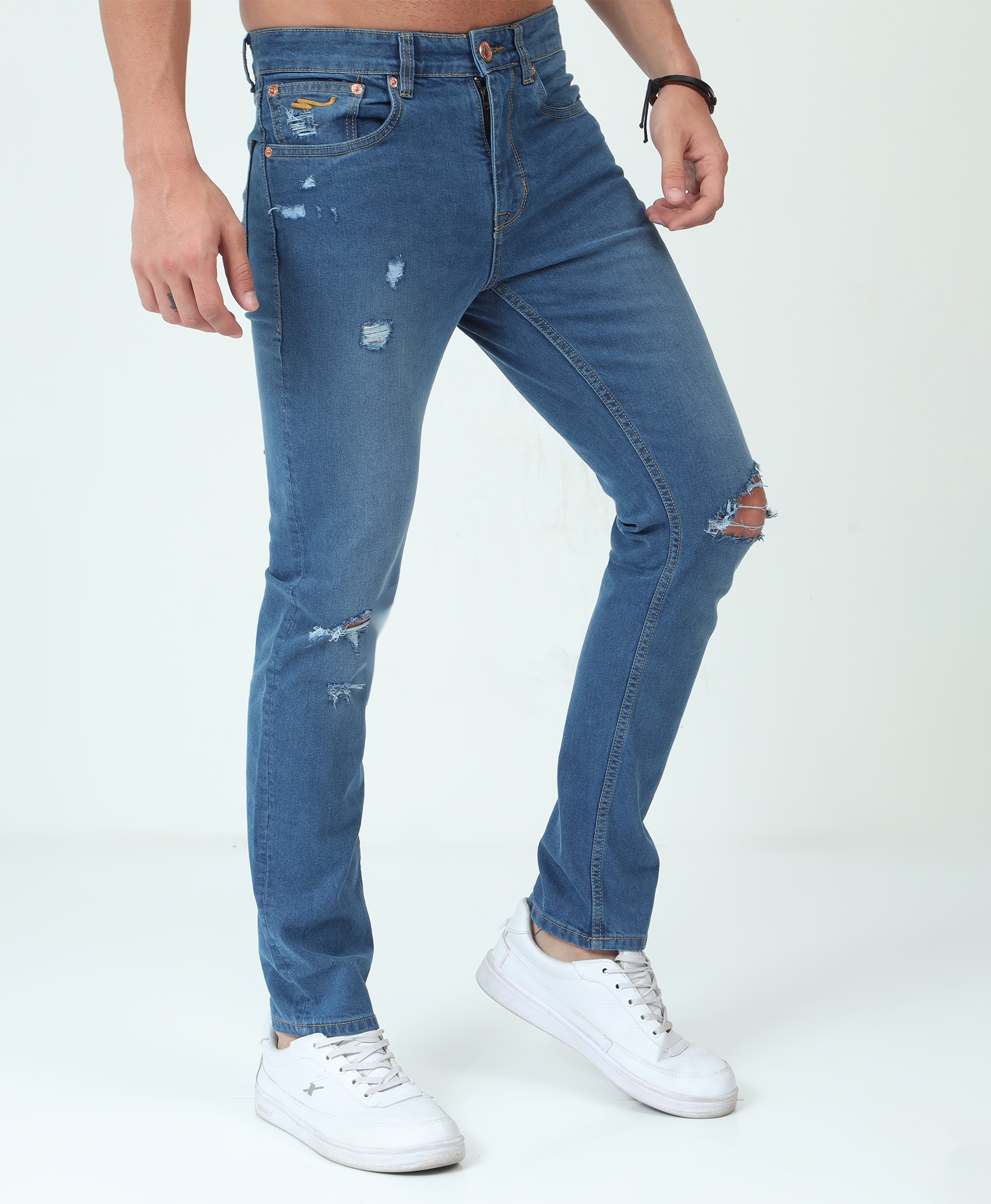 Distressed Light Blue Slim-fit Jeans