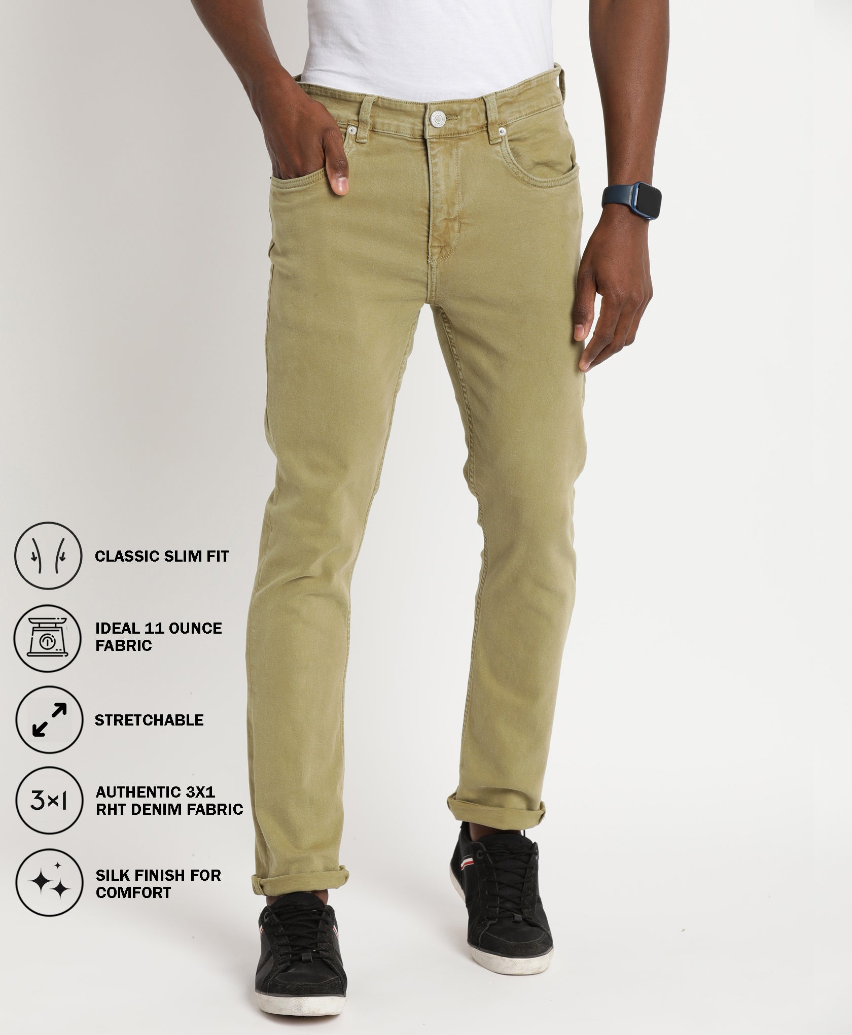 Olive Slim-fit Jeans for Men 