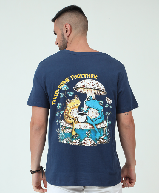 Navy Oversized Back Printed Couple T-Shirts