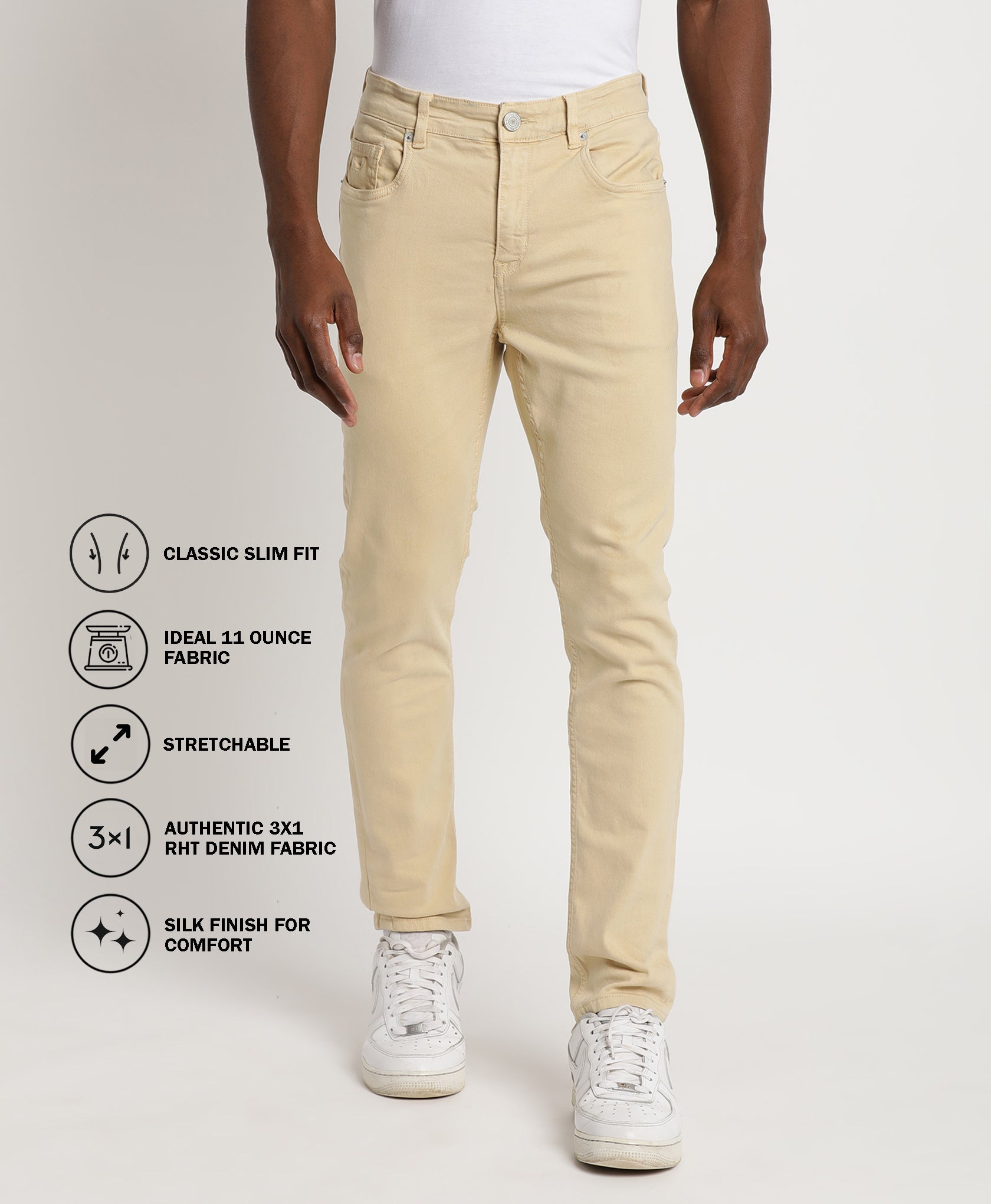 Beige Slim-fit Jeans for Men 