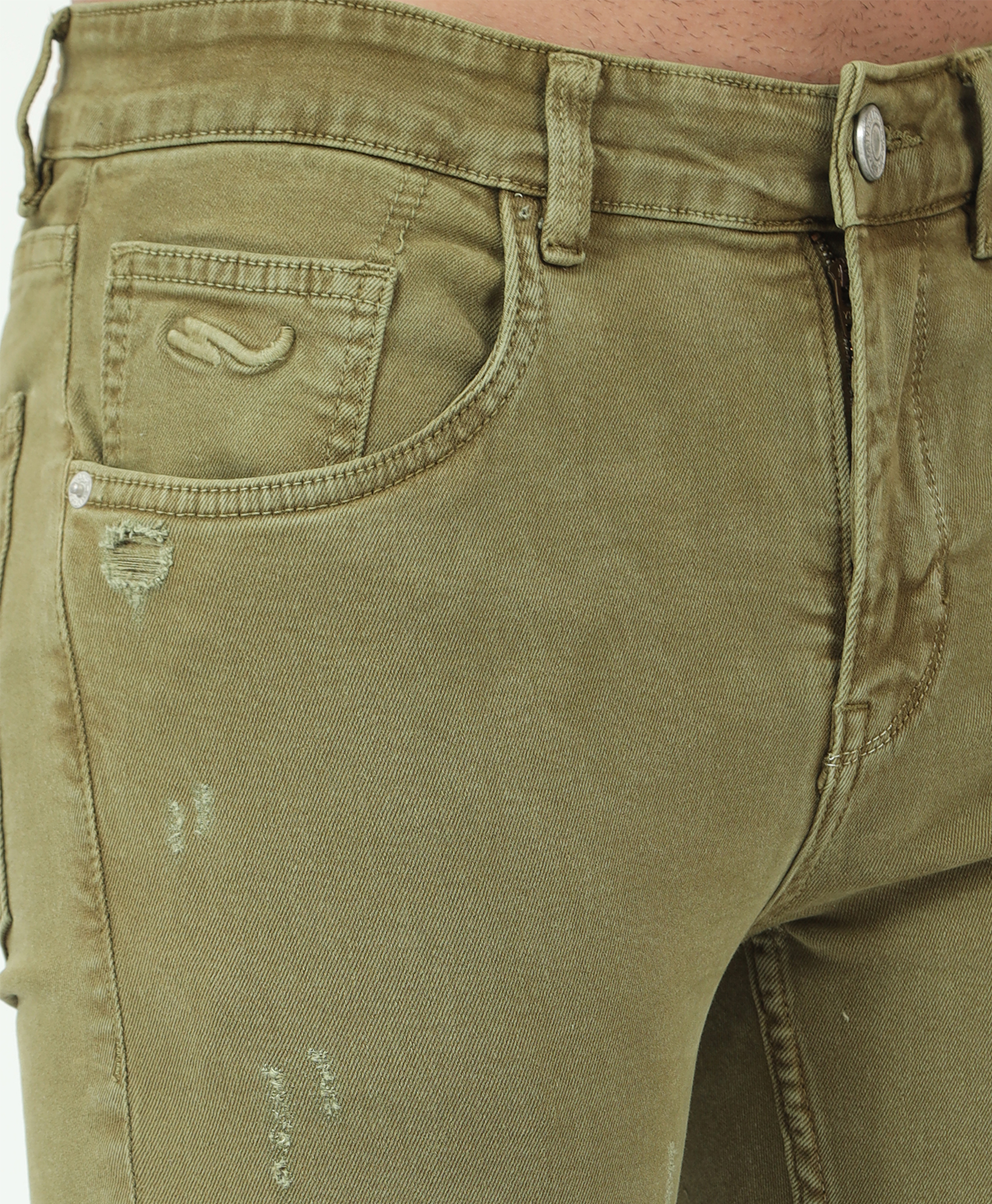 Distressed Olive Slim-fit Jeans