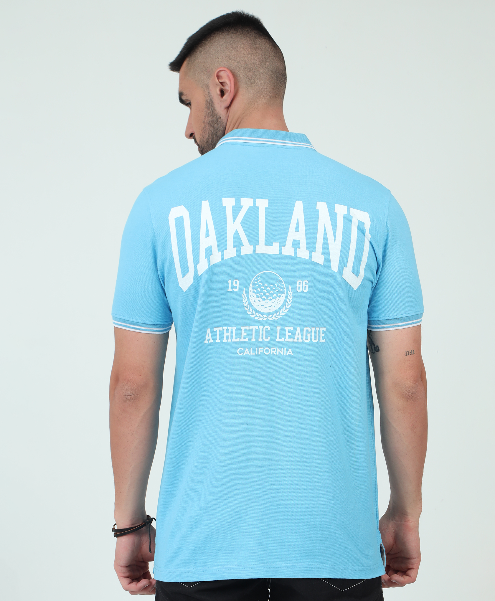 Sky Blue Back printed Polo T-Shirt