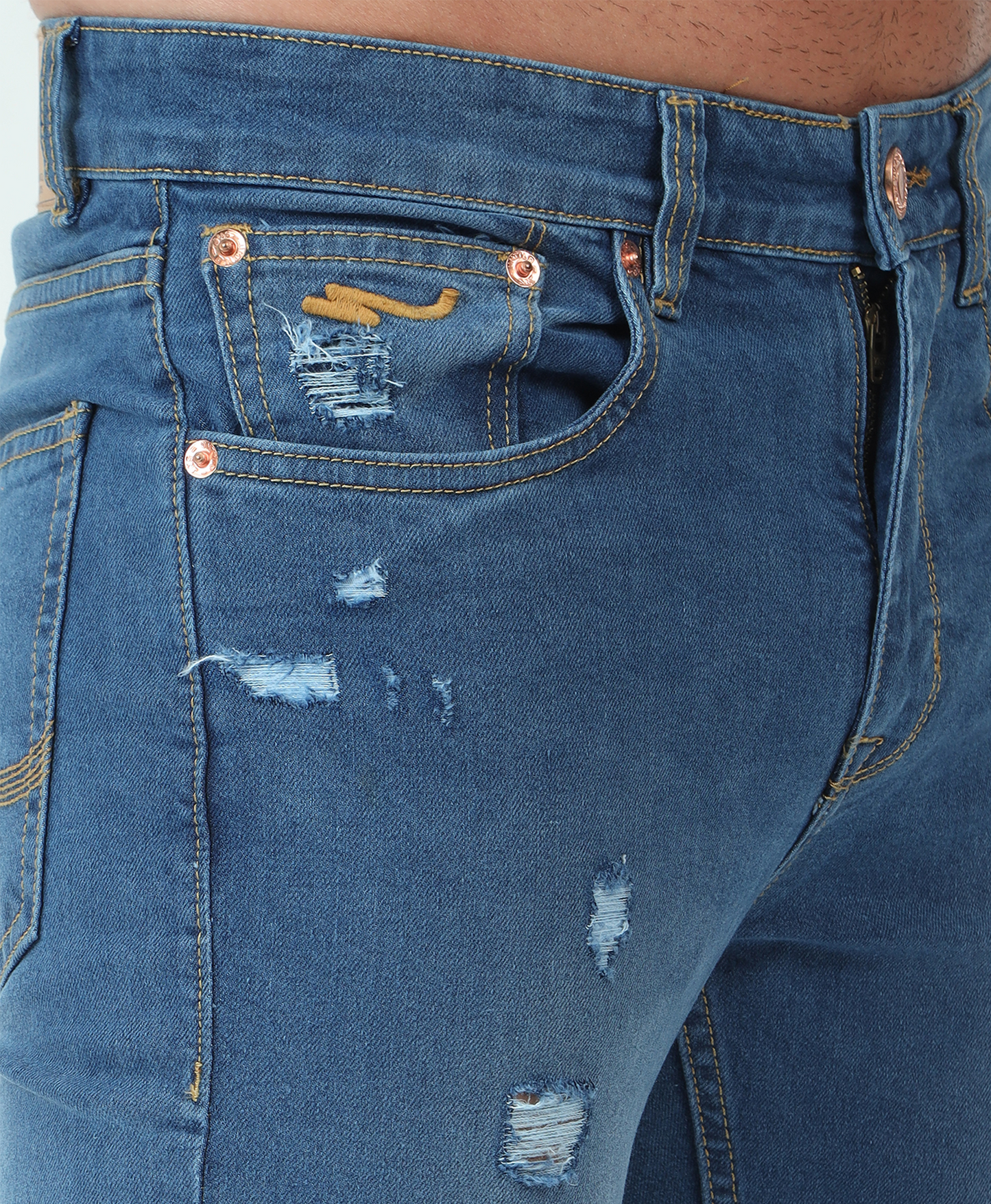 Distressed Light Blue Slim-fit Jeans