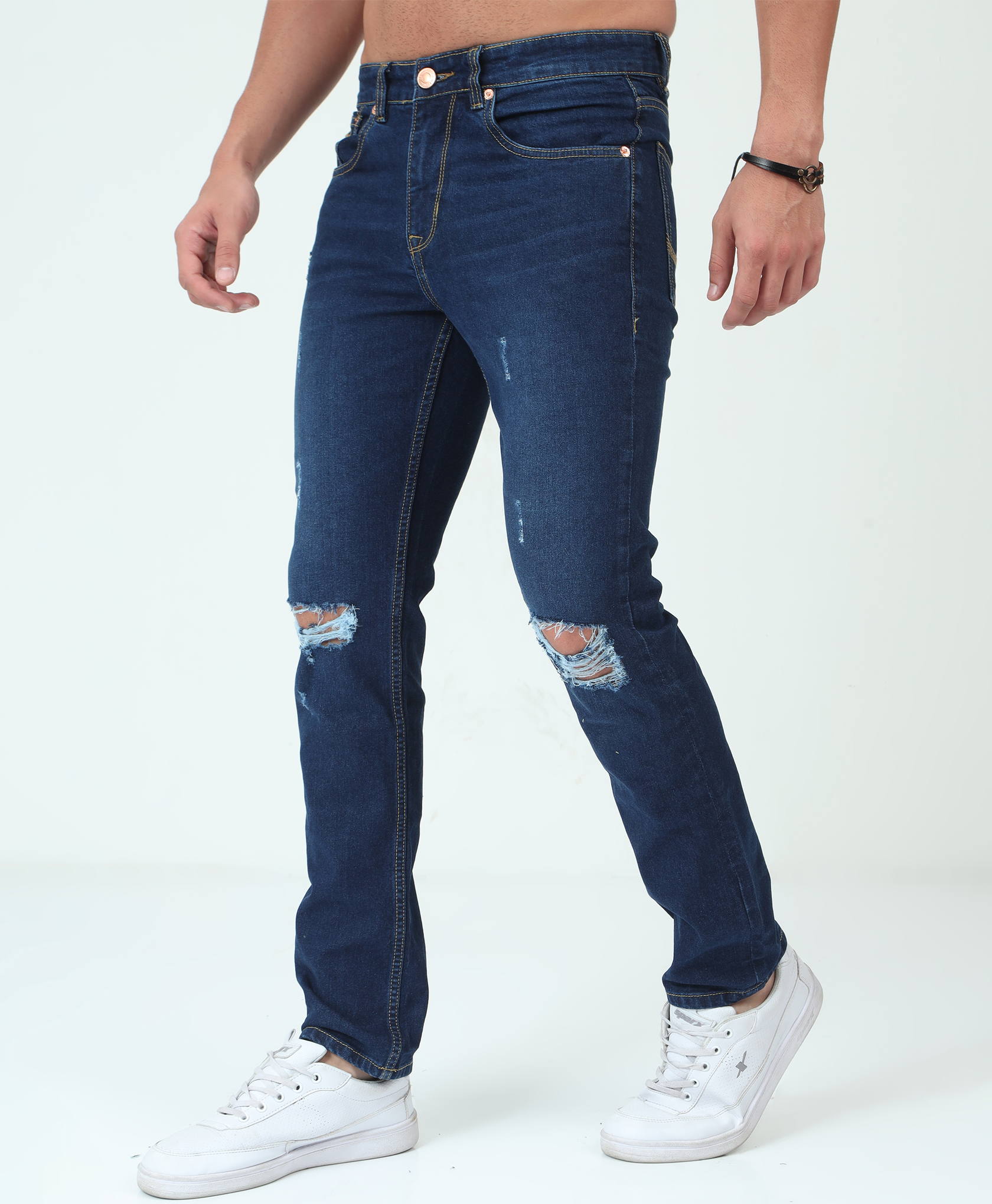 Distressed Medium Blue Slim-fit Jeans