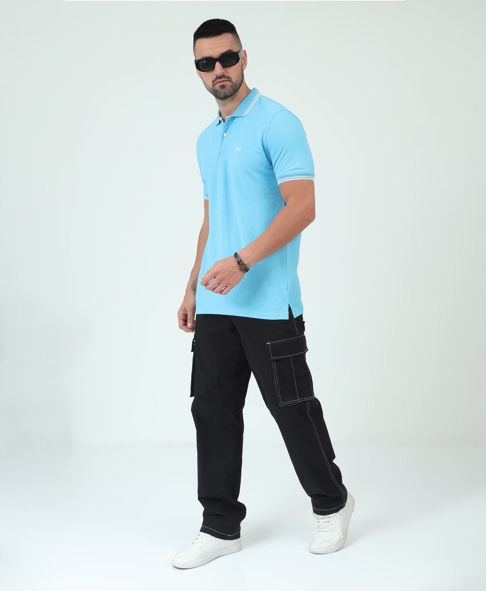 Sky Blue Back printed Polo T-Shirt