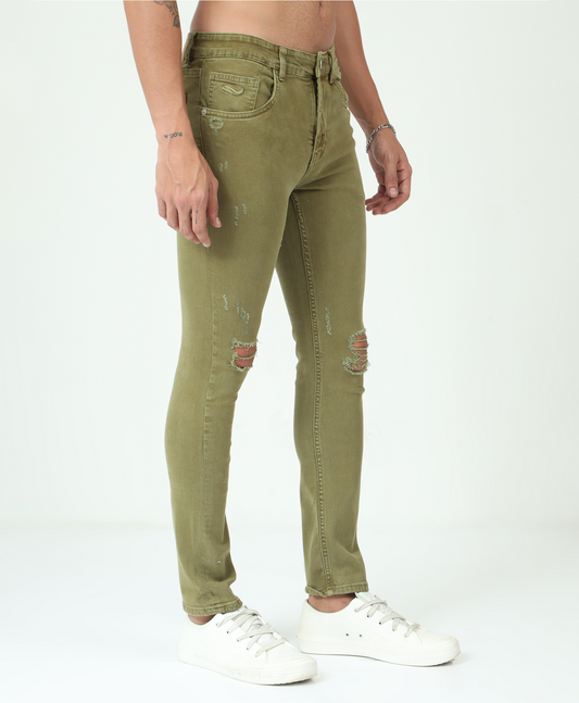 Distressed Olive Slim-fit Jeans