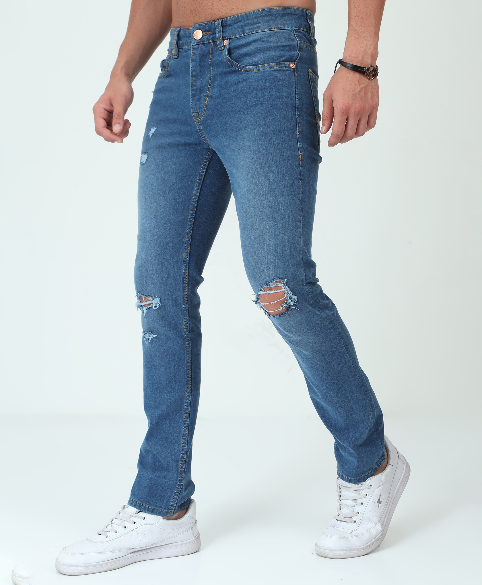 Distressed Light Blue Slim-fit Jeans