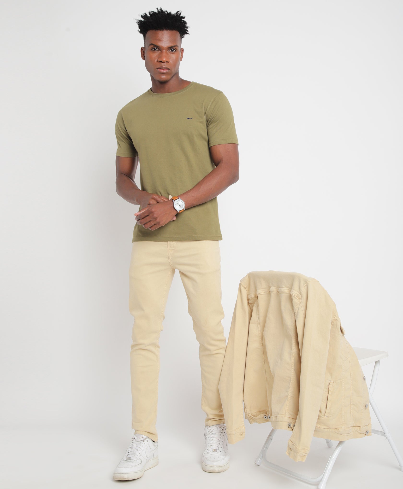 Olive Green Slim-fit T-Shirt for Men 