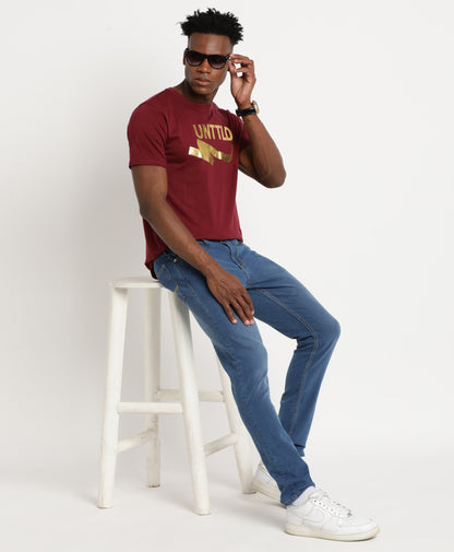 Maroon Slim-fit T-Shirt for Men 